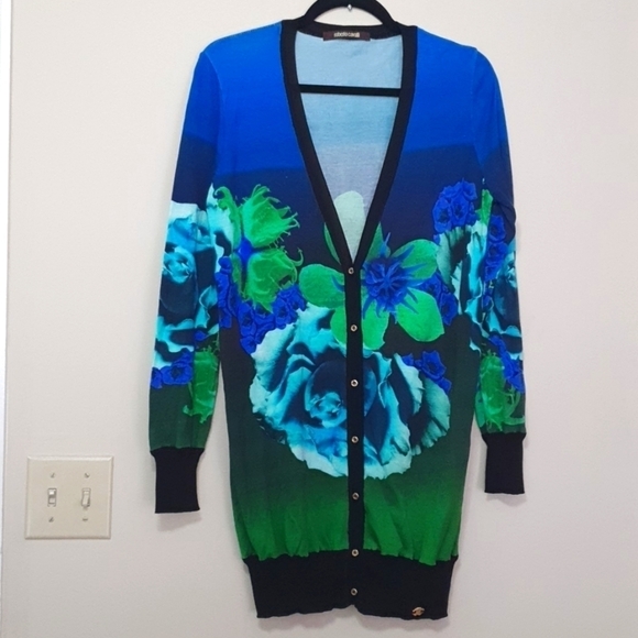 Roberto Cavalli 100% Silk Degrade Floral Sweater Cardigan - Picture 1 of 8